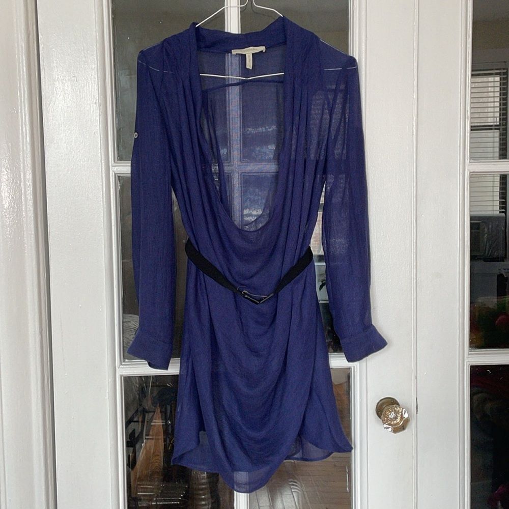 BCBGeneration runway beach cover up tunic cowl neck belted dress Mayan blue XS
